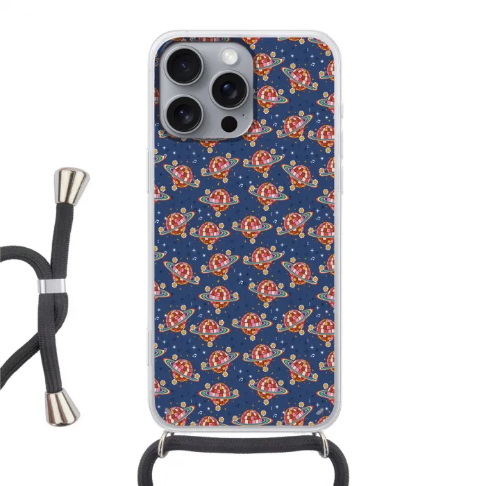 Disco - Blauw - Patroon Hoesje iPhone 16 Pro Max met koord klein 804 -3d