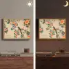 Vogel - Tak - Bloemen - Oranje Light Box met batterij (Wandlamp) middel -sfeer3
