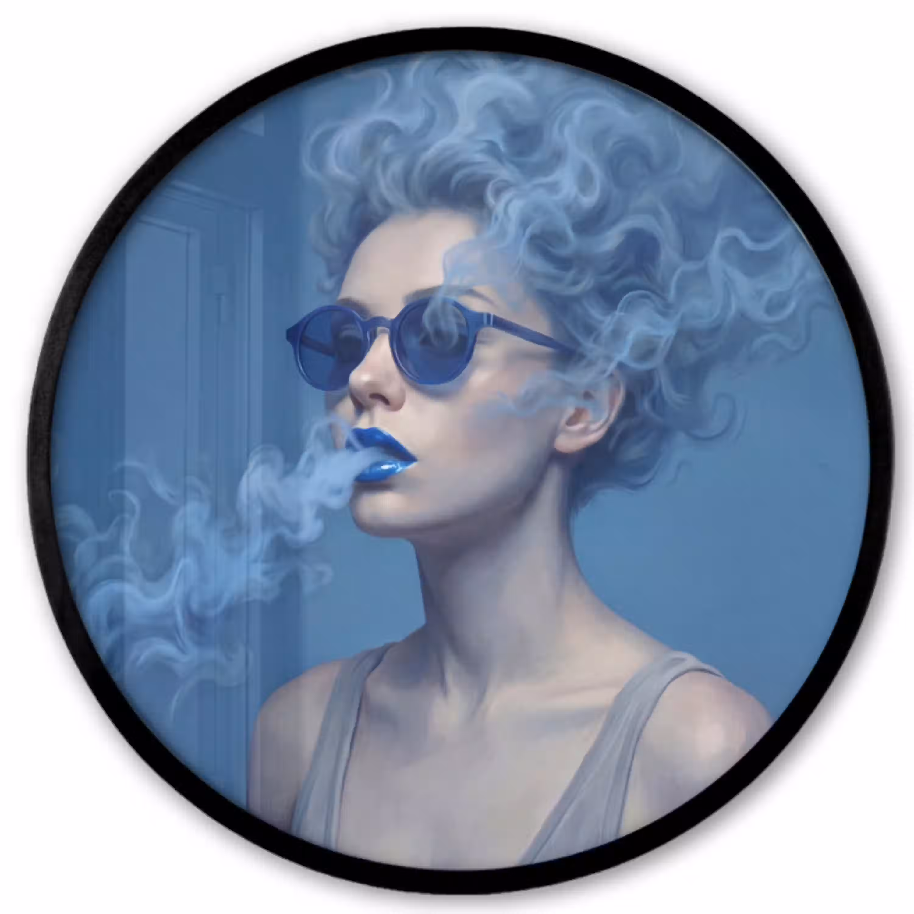 Portret - Zonnebril - Rook - Abstract - Blauw Fotolijst rond zonder passe partout klein -3d