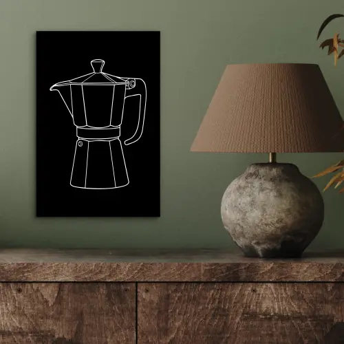 Mokkapot - Zwart - Wit - Lijntekening aluminium wit klein -sfeer2