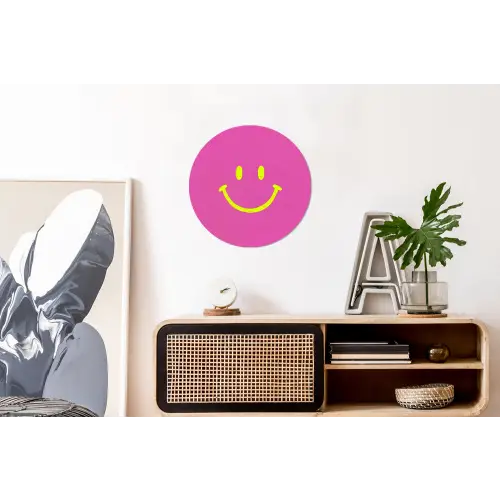 Smiley - Vrolijk - Roze Wandcirkel aluminium klein -kantoor