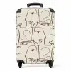 Gezichten in bruine lijn op beige achtergrond NBS - Handbagage koffer - Volwassenen Unisex middel -productfoto_recht