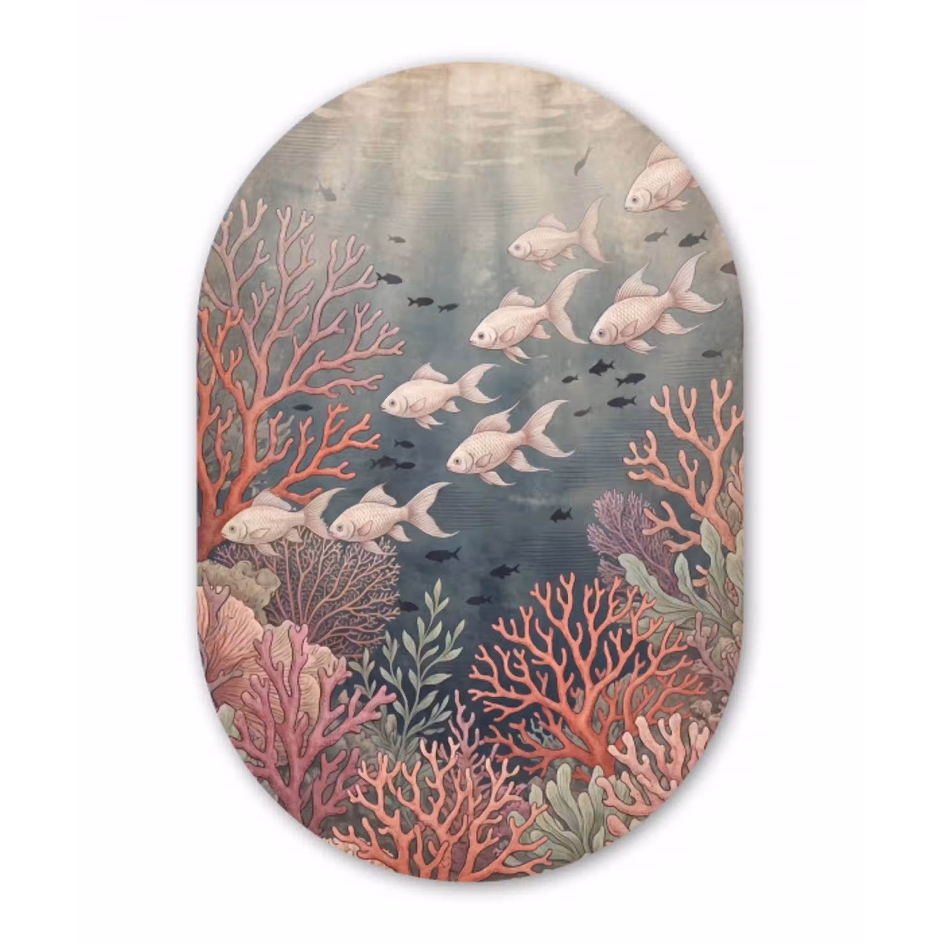 Vis - Koraal - Onderwater - Illustratie - Vintage Wandcirkel Ovaal Aluminium middel -3d
