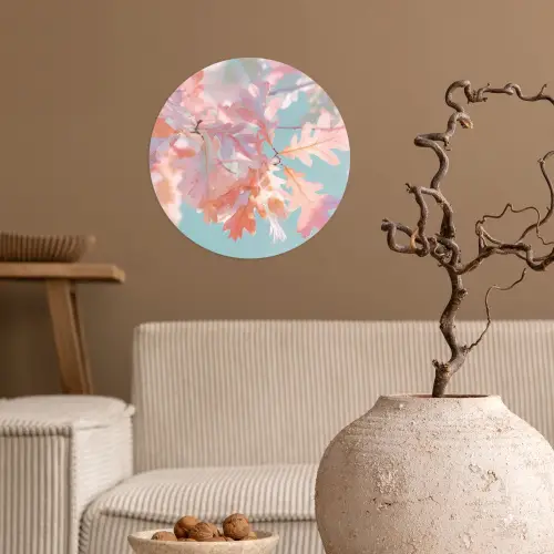 Eikenbladeren - Takken - Roze Wandcirkel behangsticker klein -sfeer1