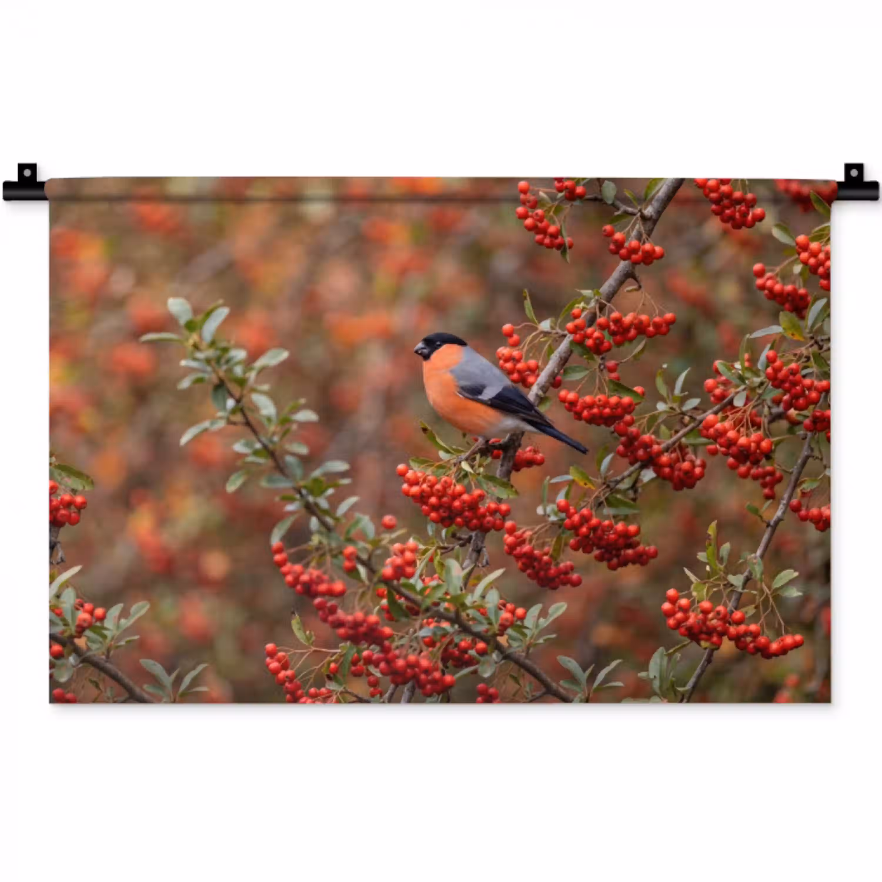 Goudvink - Bessen - Herfst - Natuur - Kleurrijk Wandkleed katoen klein -zz3d