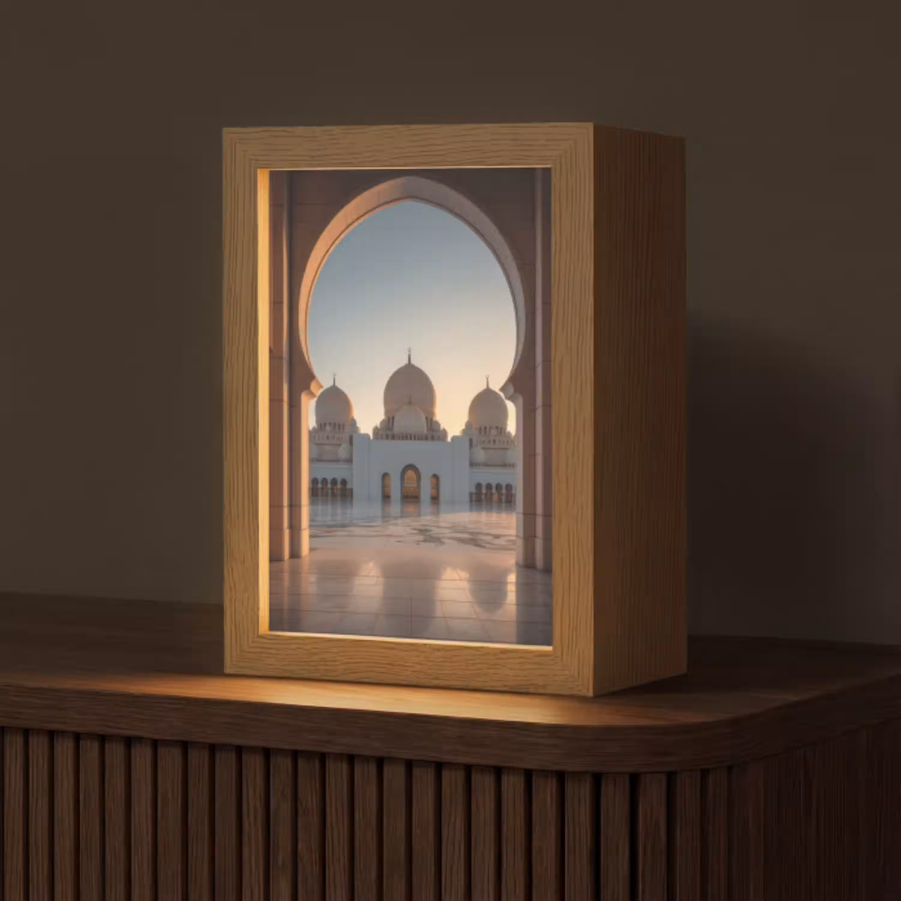 Zonsopkomst - Witte koepels - Plein - Moskee Light Box met kabel (Tafellamp) klein -z3d_website
