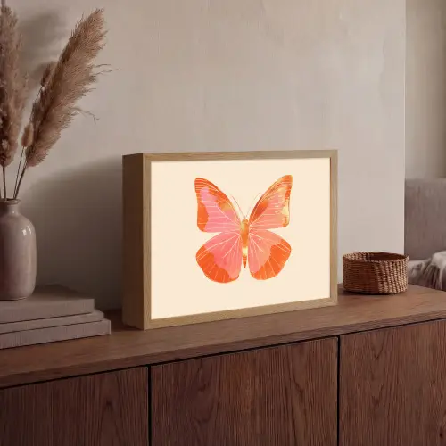 Vlinder - Minimalistisch - Roze Light Box met batterij (Wandlamp) middel -sfeer2