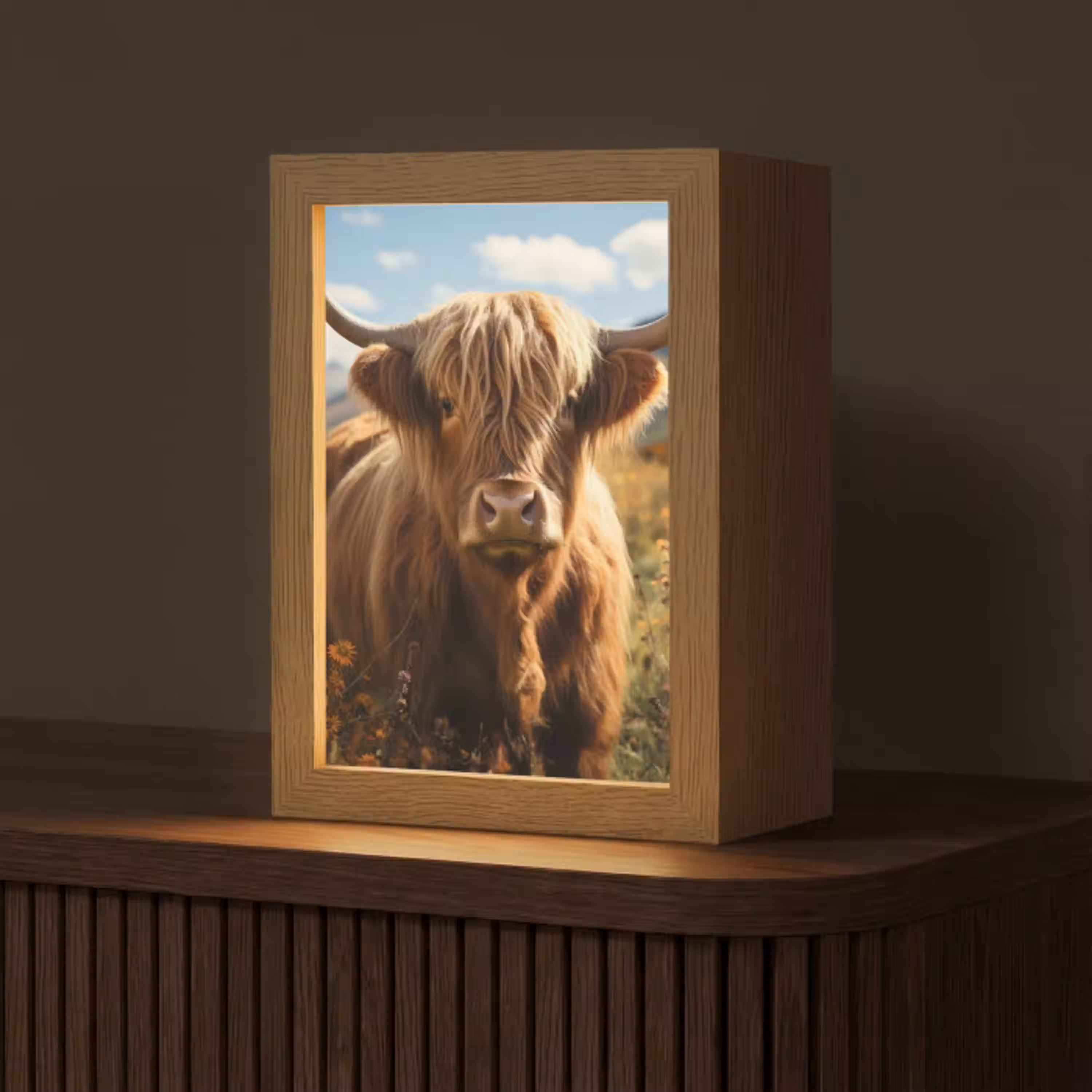 Schotse hooglander - Dieren portret - Natuur - Dier Light Box met kabel (Tafellamp) klein -z3d_website