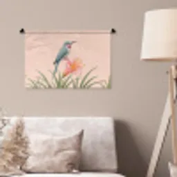 Vogel - Bloem - Natuur - Roze Wandkleed katoen klein -sfeer4