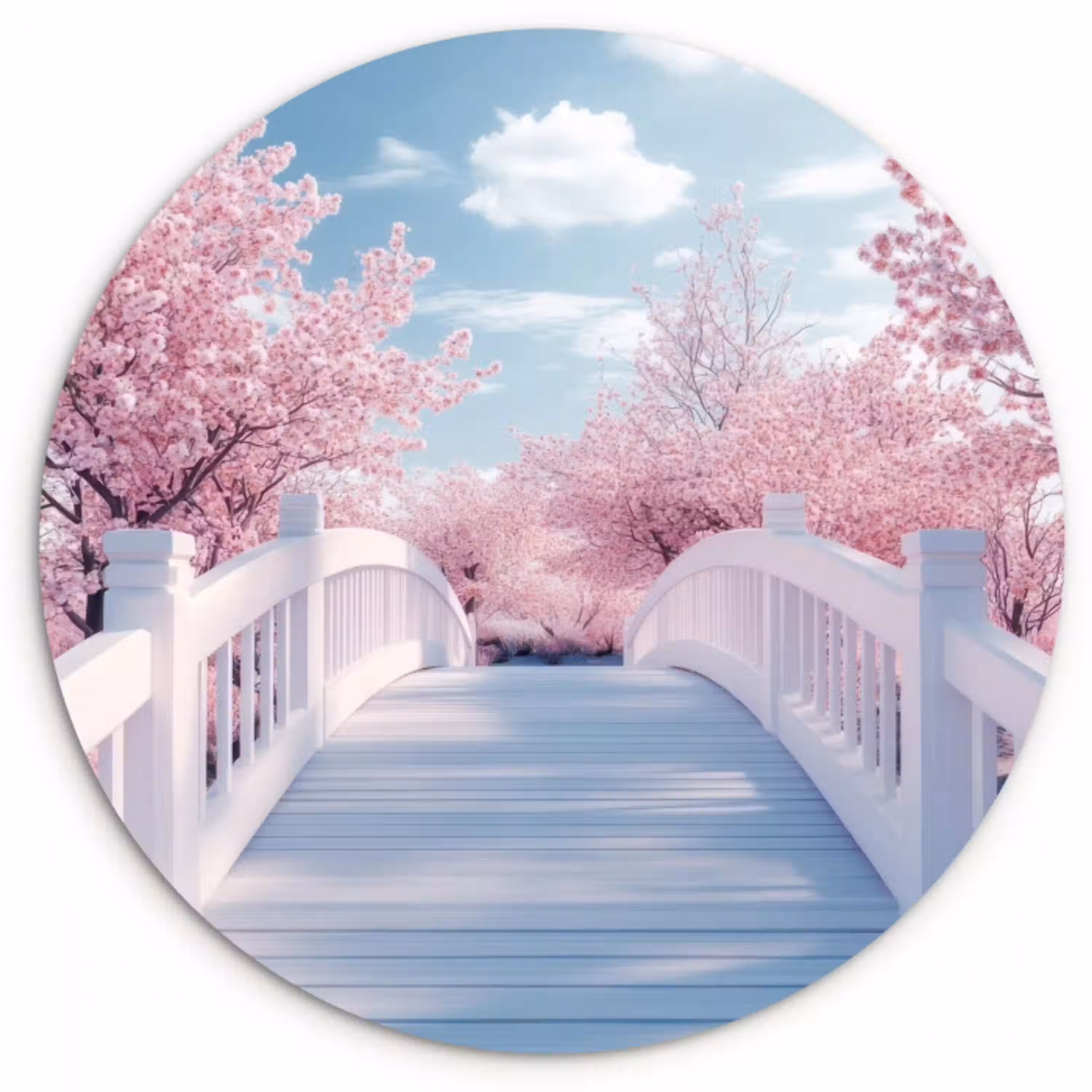 Brug - Kersenbomen - Wit Wandcirkel kunststof plaat 5mm dik klein -3d