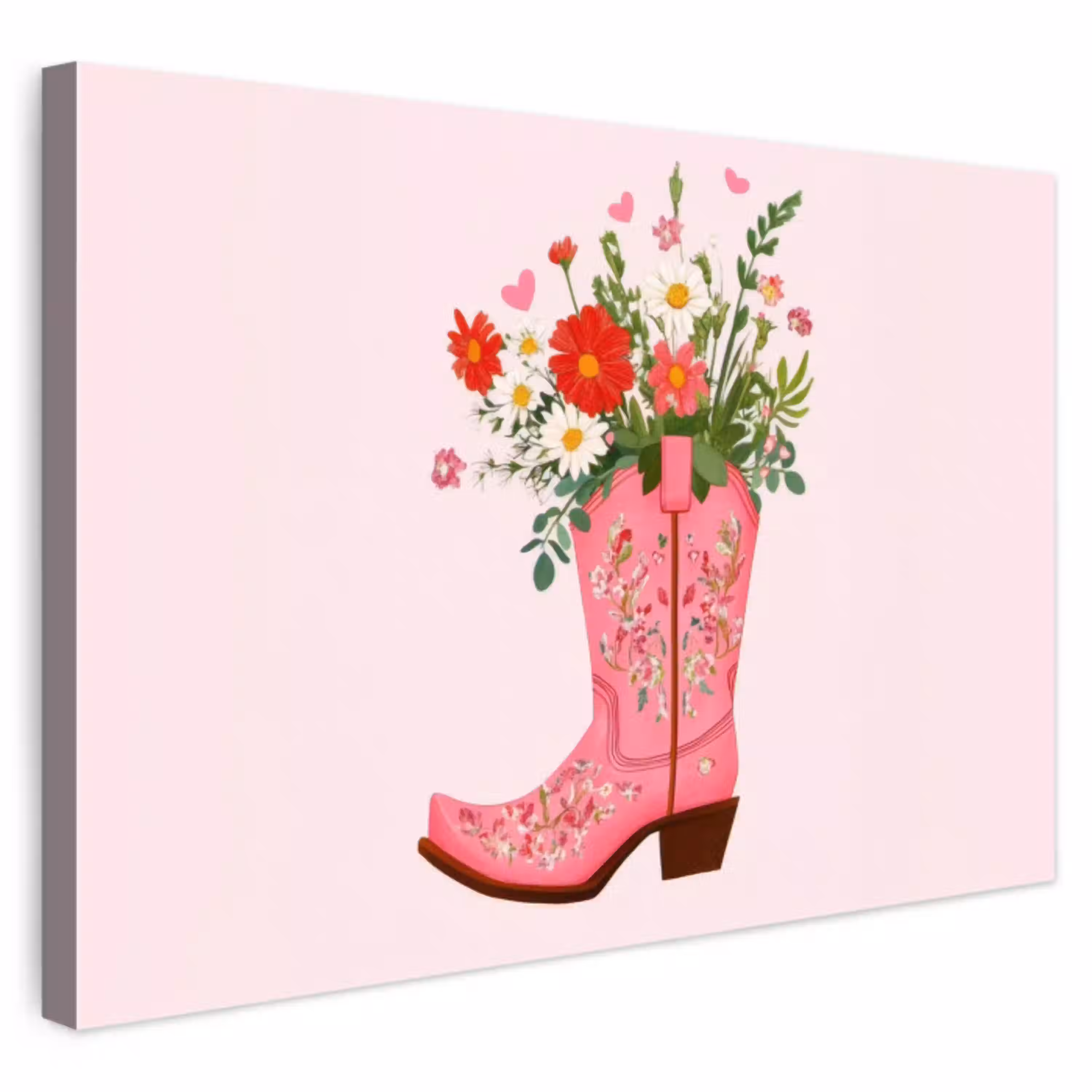Cowboylaarzen - Roze - Boeket - Bloemen Tuinposter op houten frame 2 cm dik klein -3d