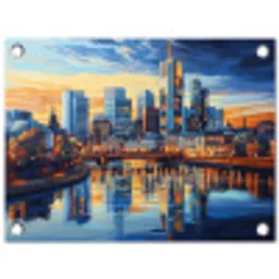 Zonsondergang Frankfurt - Stad - Skyline - Water tuinposter los doek klein -3d