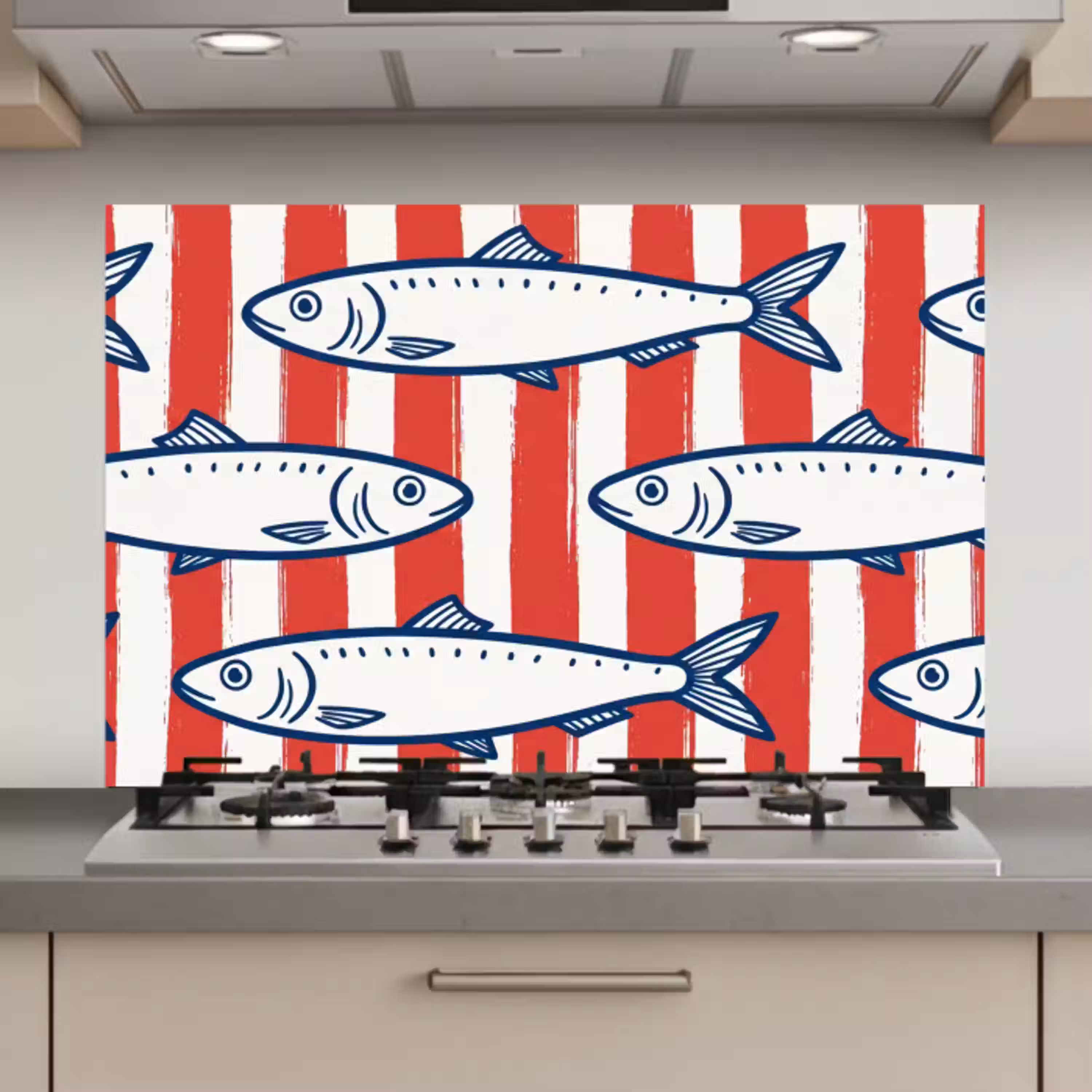 Vis - Patroon - Strepen - Illustratie - Rood keuken achterwand spatscherm klein -3d_website