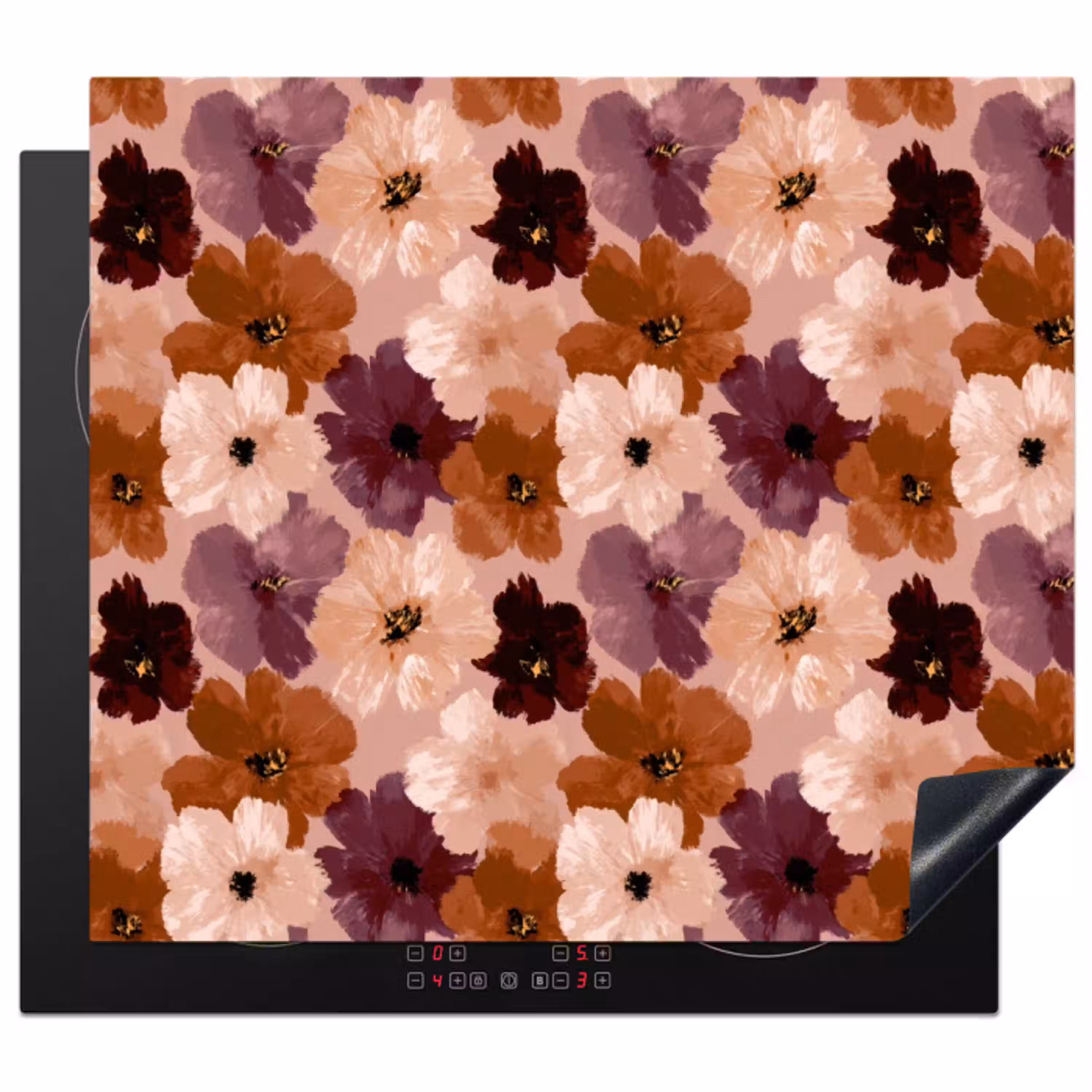 Bloemen - Abstract - Aardetinten Inductie beschermer vinyl 3mm middel 274 -3d