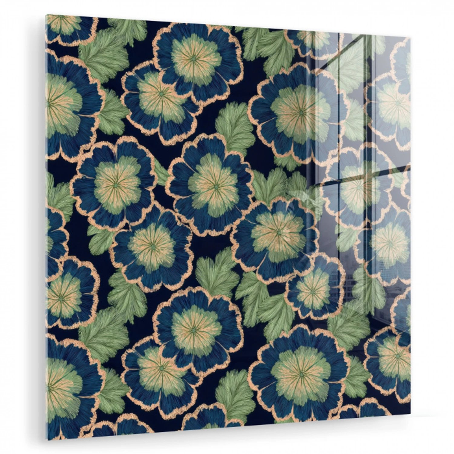 Bloemen - Borduurwerk - Patroon - Blauw - Groen plexiglas 5mm klein 11 -zzzproduct_nieuw