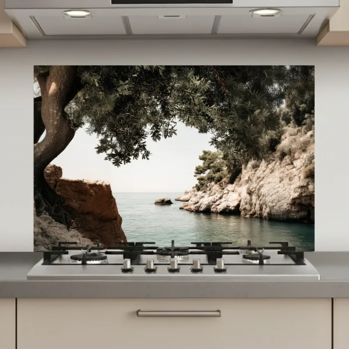 Rotsen - Zee - Boom - Groen keuken achterwand spatscherm klein -3d_website