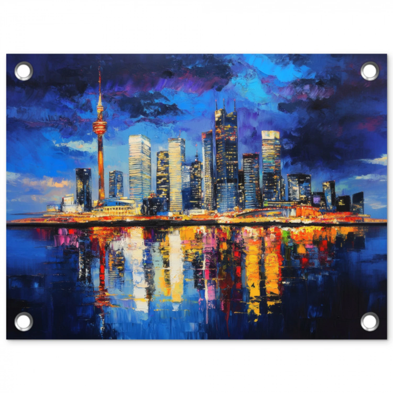 Skyline Toronto - Modern - Stadslicht - Blauw tuinposter los doek klein -3d