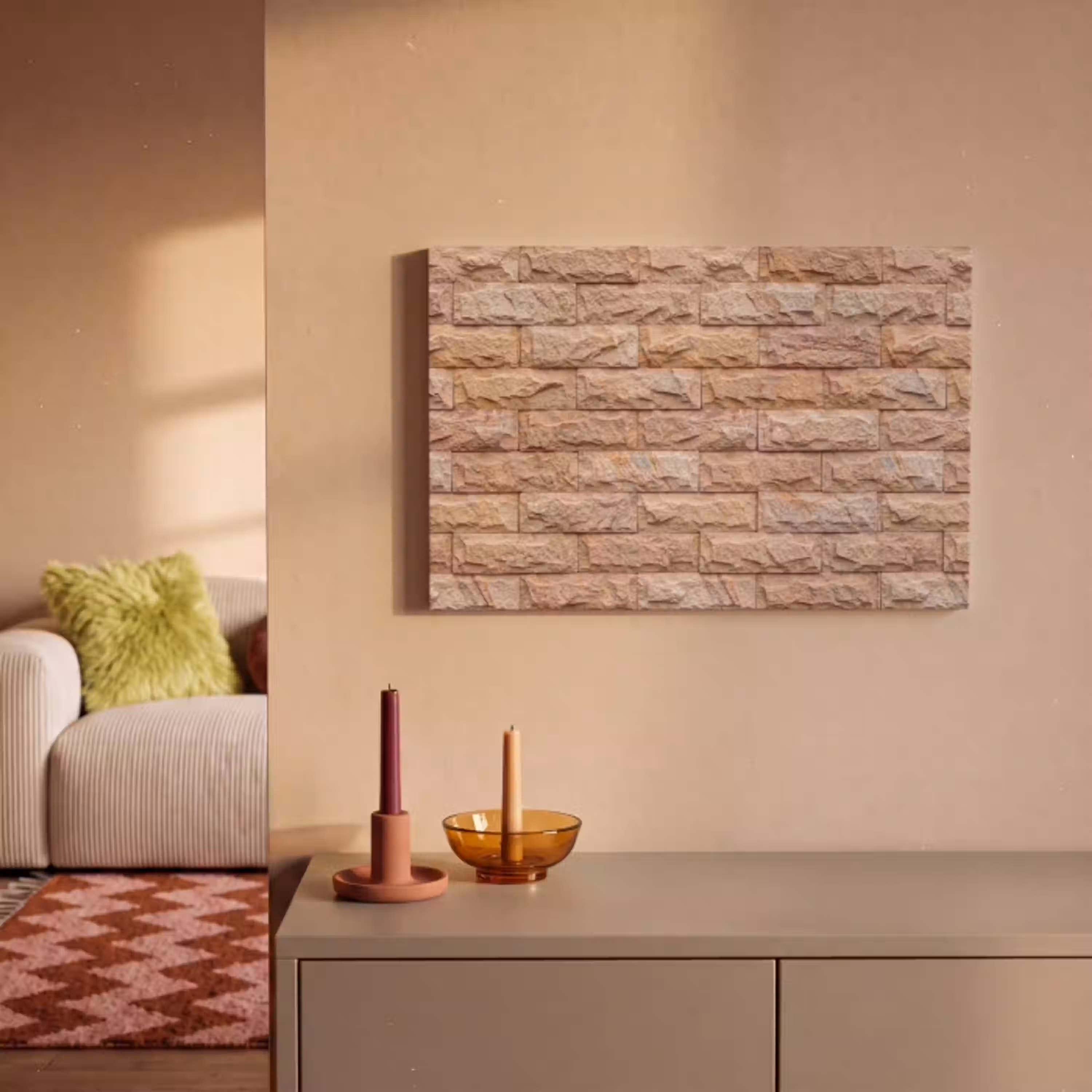 Muur - Steen - Ruw - Textuur - Beige canvas 2cm klein -sfeer1