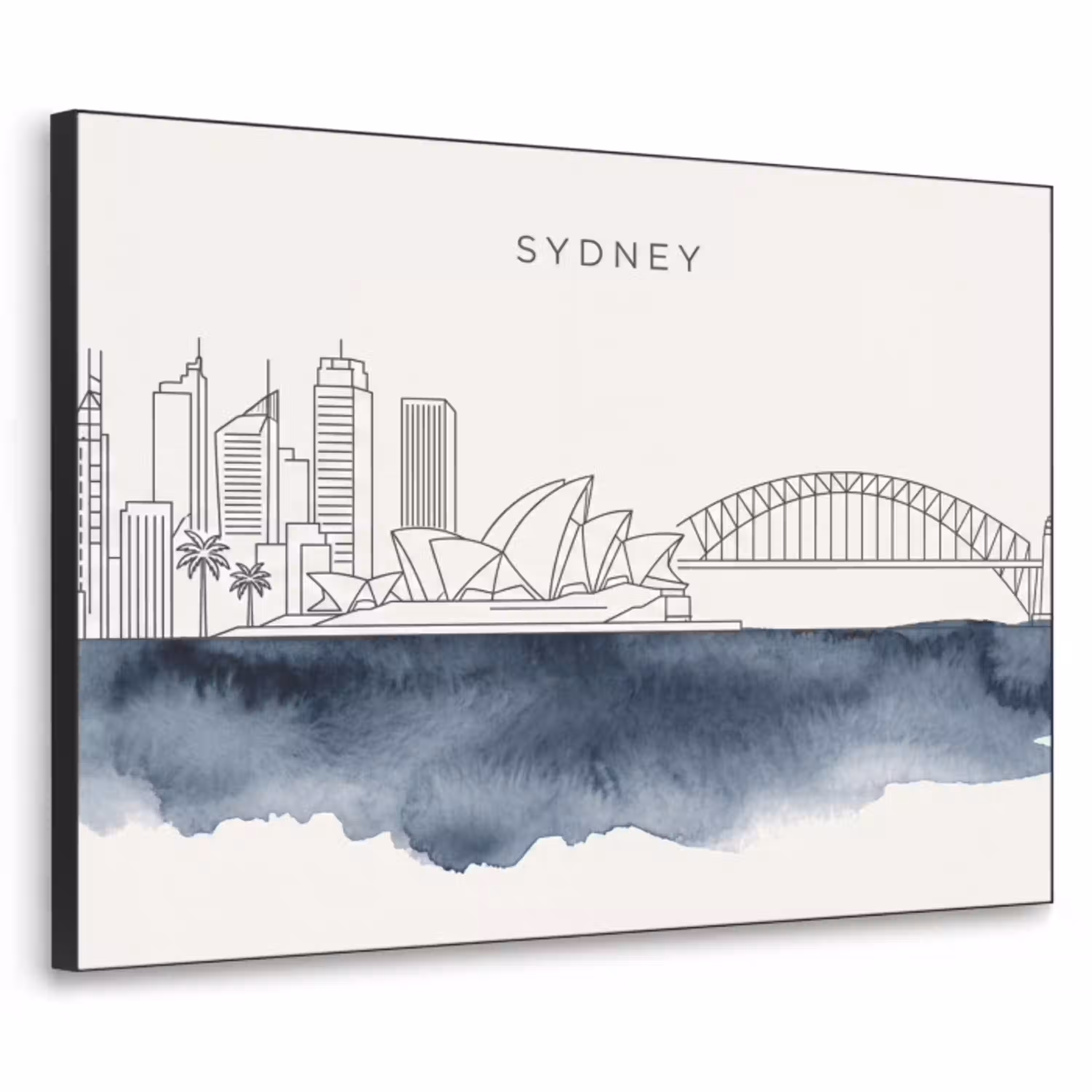Stad - Skyline - Architectuur - Minimalistisch - Blauw Textielframe zwart klein -3d