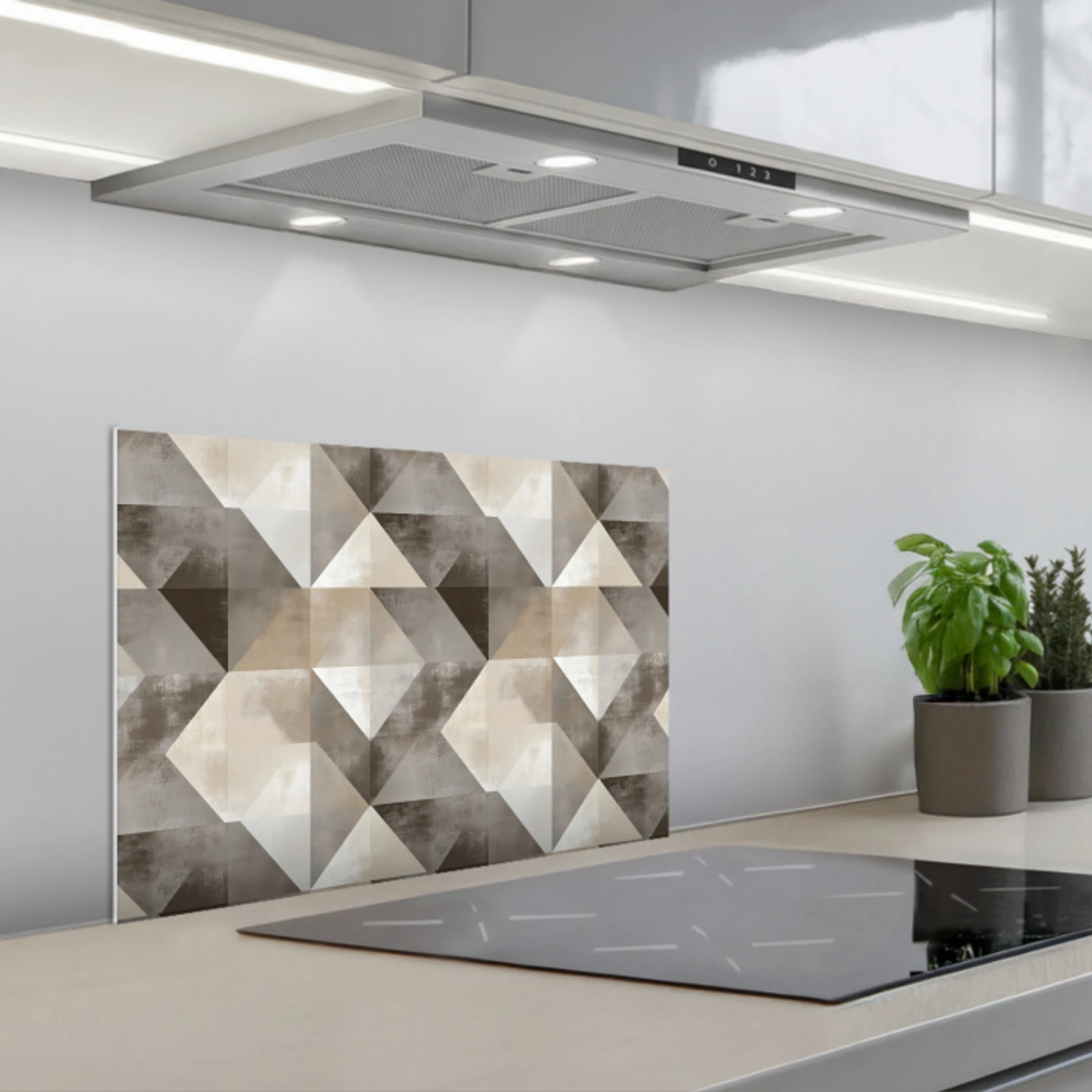 Geometrisch - Motief - Aardetinten keuken achterwand spatscherm klein 900 -3d_schuin