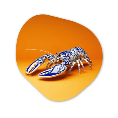 Kreeft - Delftsblauw - Schild - Stoer - Oranje Wandcirkel Organisch Plexiglas middel -3d