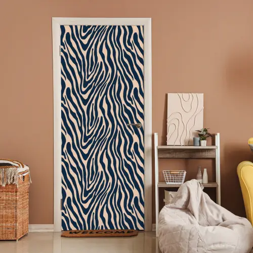 Zebra - Patroon - Blauw - Beige deurposter klein 289 -sfeer1