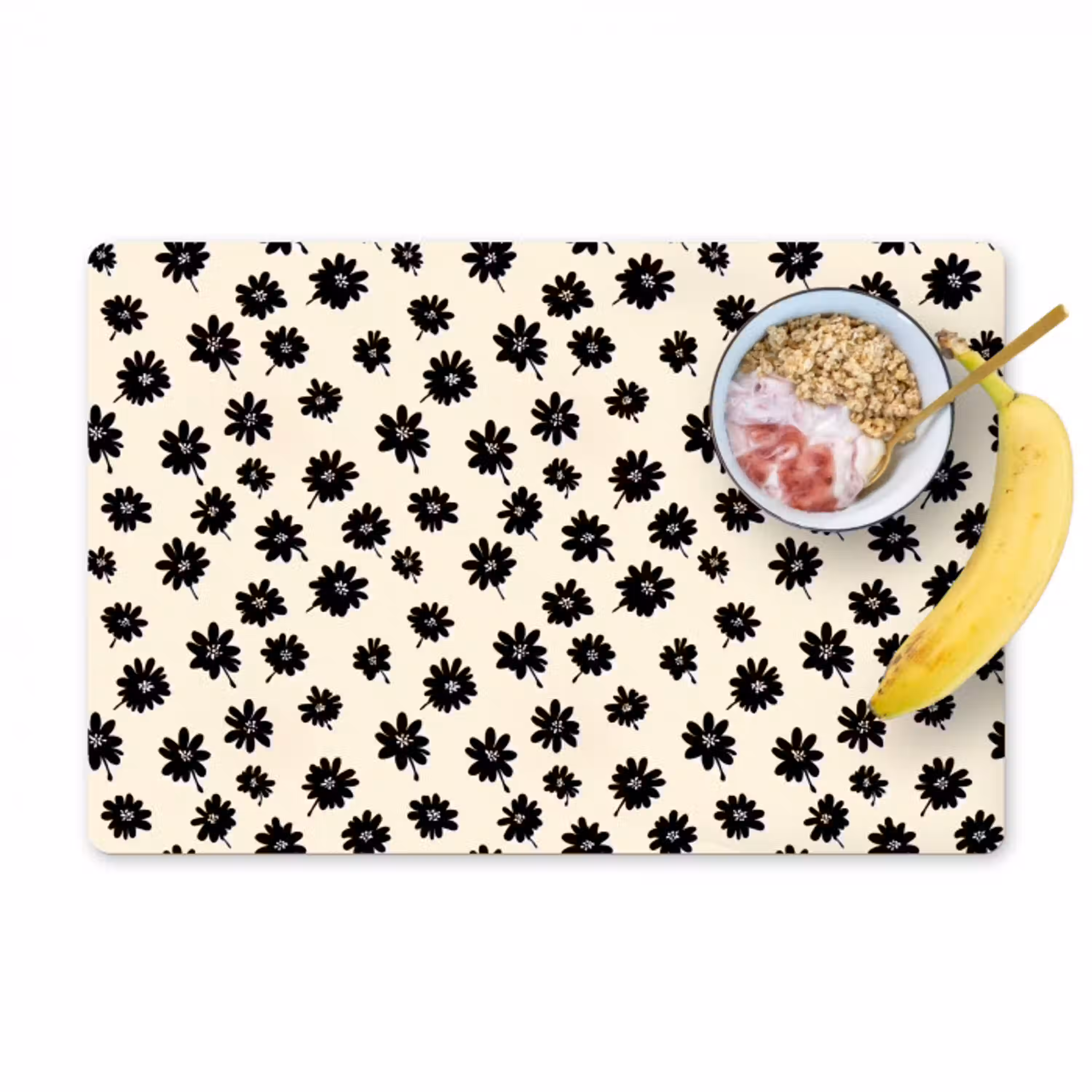 Madeliefjes - Grafisch - Zwart - Beige Placemat vinyl groot 368 -zzzproduct_Kitchenyeah-website