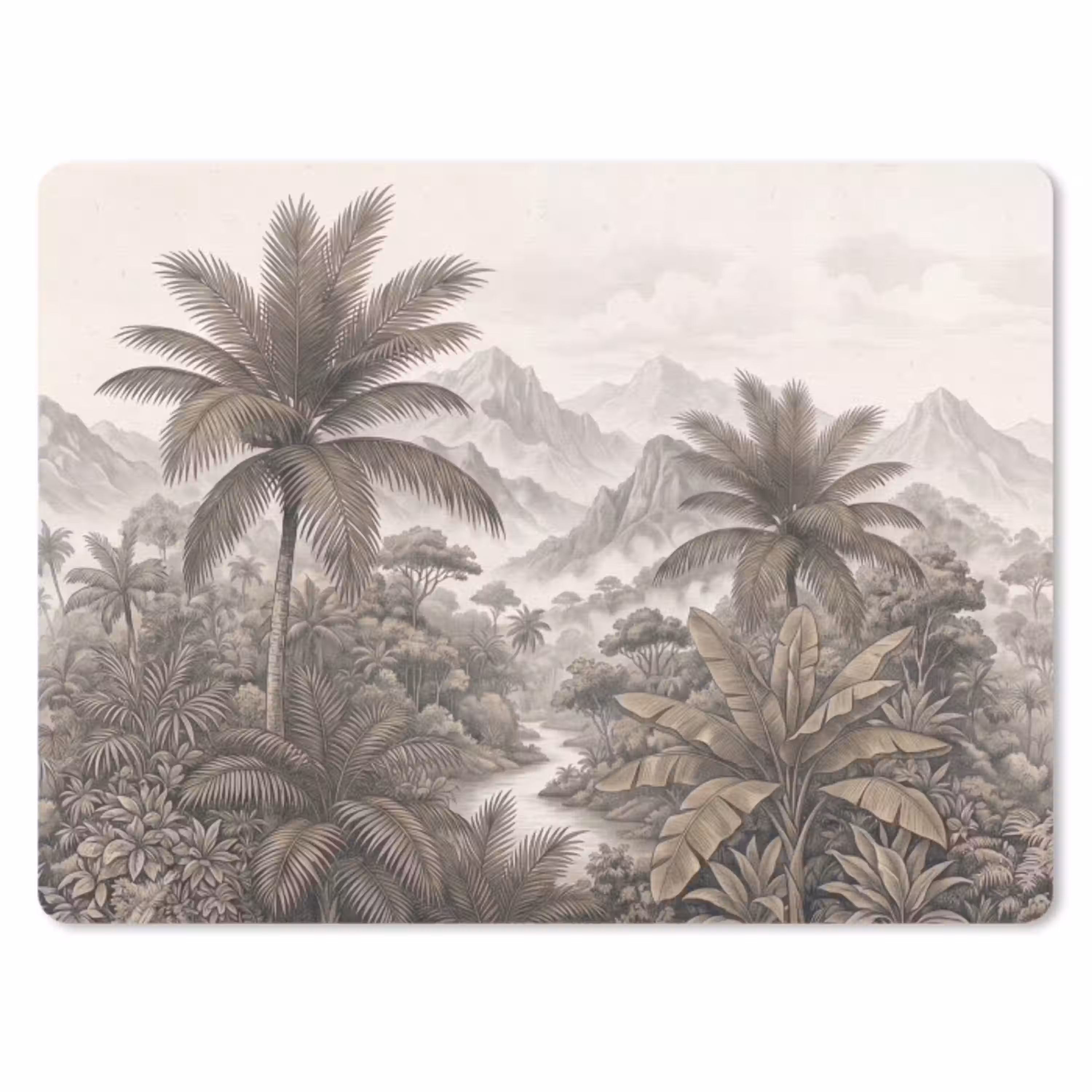 Natuur - Bergen - Rivier - Tropisch - Vintage muismat rubber klein -3d