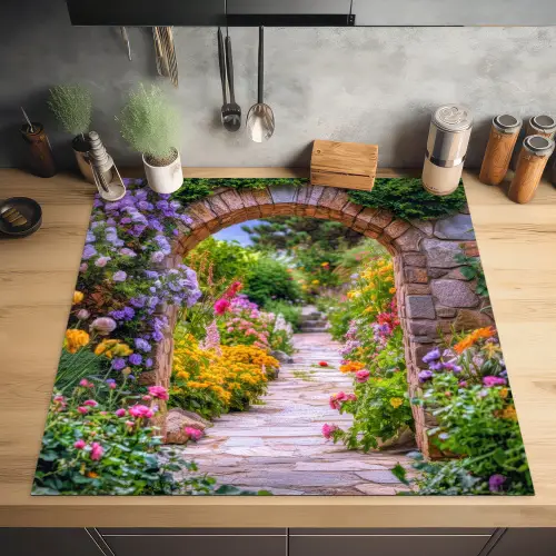 Doorkijk - Bloemen - Pad - Natuur Inductie beschermer vinyl 3mm middel -sfeer5