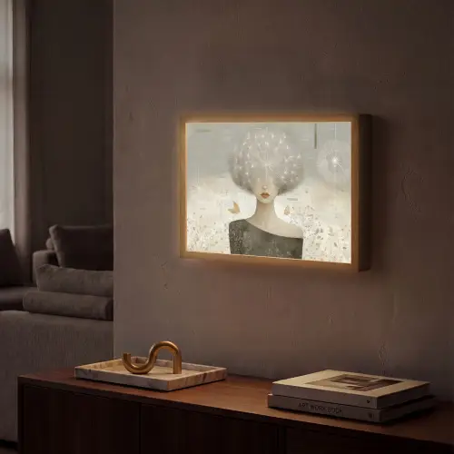 Pluis - Vrouw - Beige Light Box met batterij (Wandlamp) middel -sfeer1