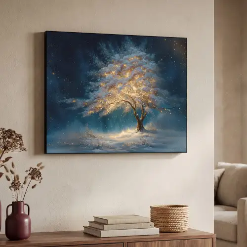 Levensboom - Nacht - Donker - Blauw Textielframe zwart klein -sfeer3