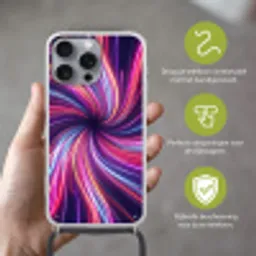 Abstract - Swirl - Futuristic - Neon Hoesje iPhone 16 Pro Max met koord klein -sfeer2_NL
