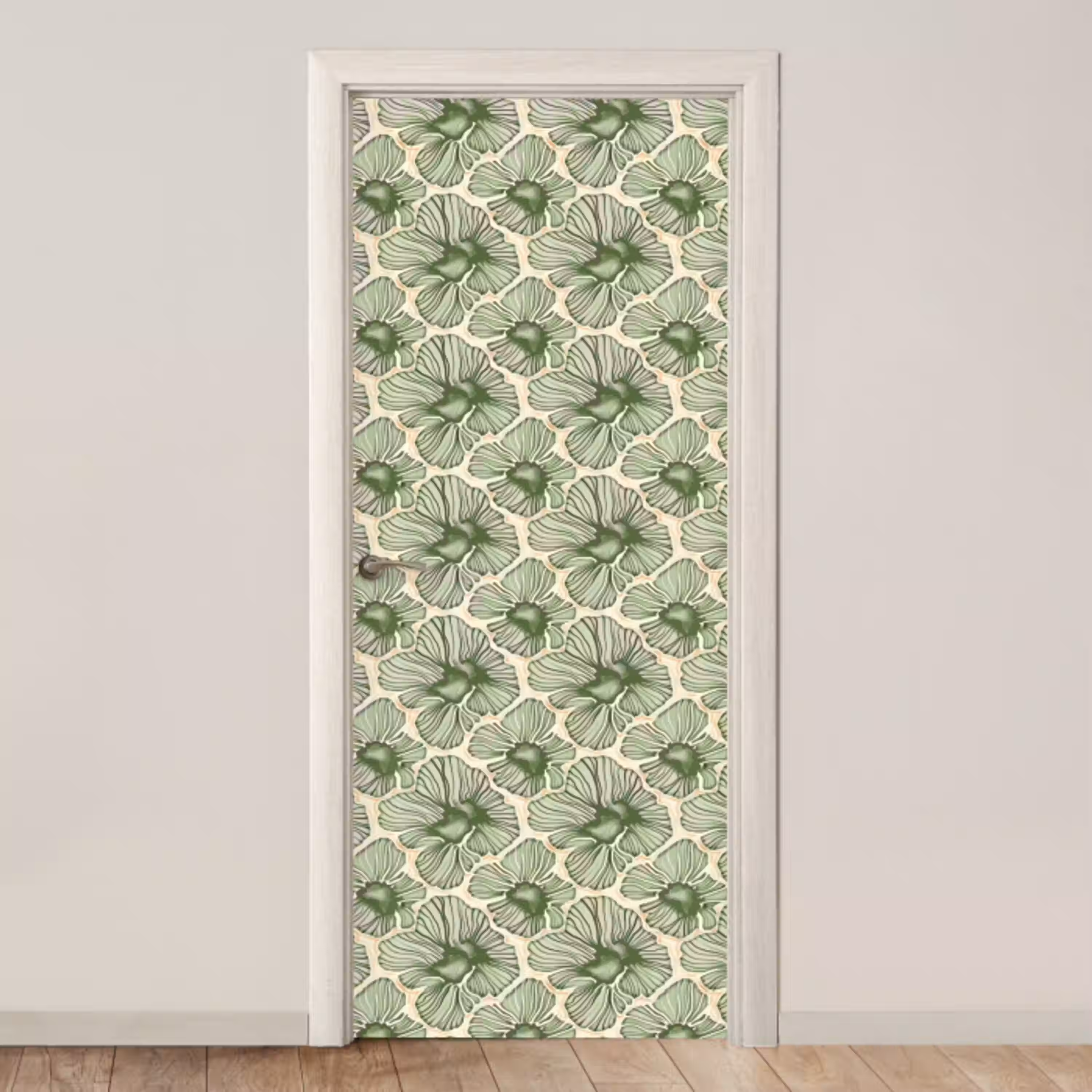 Groen - Botanisch - Bloemen - Organisch - Patroon deurposter klein 289 -3d_beige