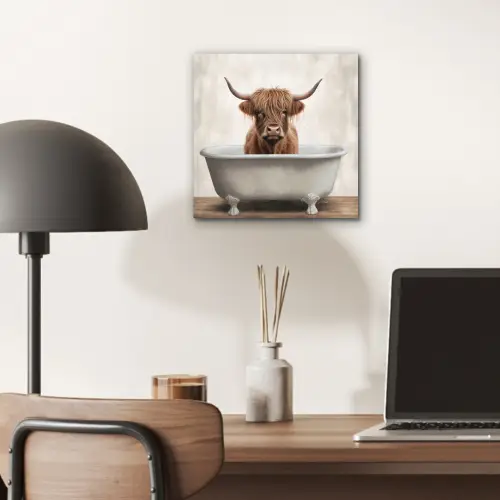 Schotse hooglander - Bad - Badkamer - Badkuip - Bruin - Horens aluminium wit klein -sfeer5