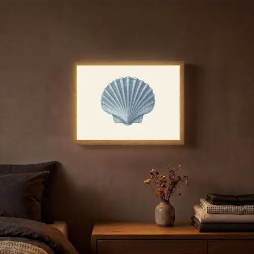 Ribbels - Blauw - Schelp Light Box met batterij (Wandlamp) middel -sfeer4