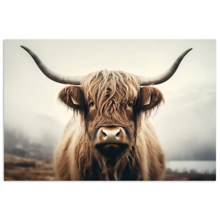 Schotse hooglander - Hoorns - Landschap poster papier klein -3d