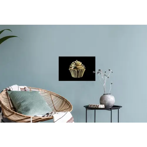 Cupcake - Eten - Goud - Zwart Muursticker klein -plant