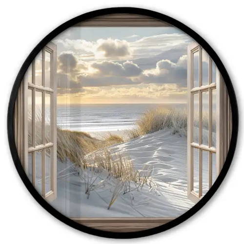 Doorkijk - Strand - Duinen - Zee - Natuur Fotolijst rond zonder passe partout klein -3d