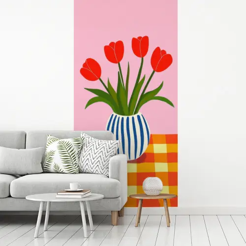Tulpen - Roze - Vaas fotobehang vinyl groot -woonkamer