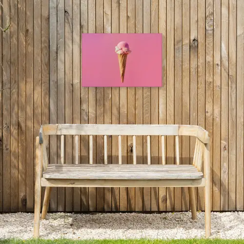 Hoorntje - Schepijs - Roze Tuinposter op houten frame 2 cm dik klein -sfeer4