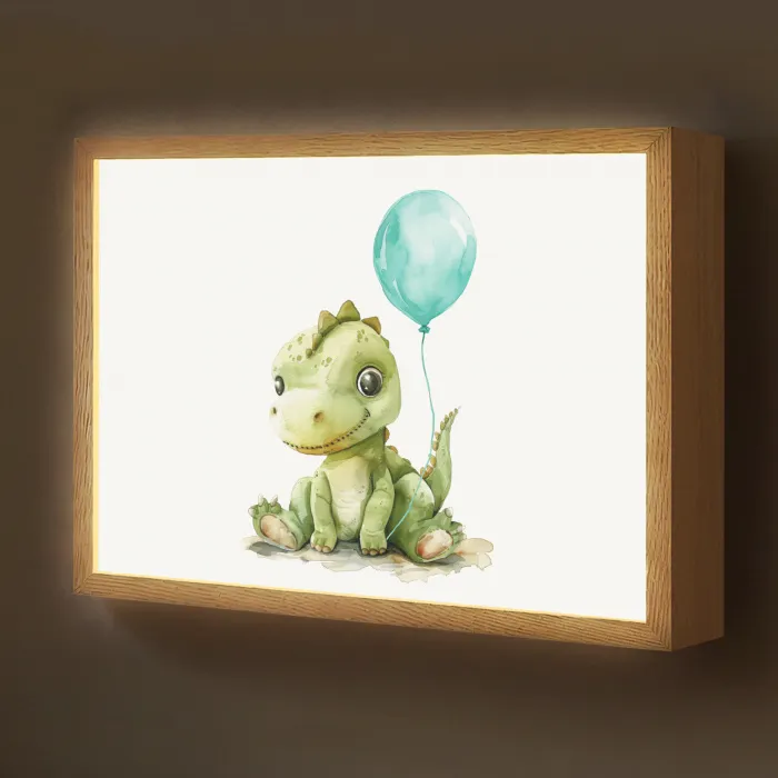 Draak - Baby dier - Blauwe ballon Light Box met batterij (Wandlamp kind) middel -z3d_website