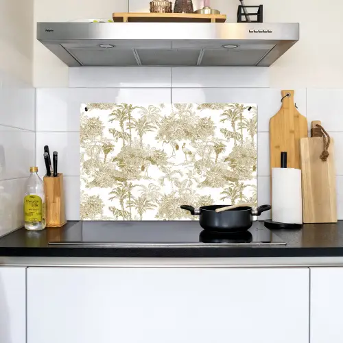 Tijger - Jungle - Vogel - Beige Inductie beschemer met haakjes klein 777 -sfeer2
