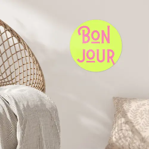 Groen - Roze bonjour - art-deco Wandcirkel behangsticker klein -sfeer4