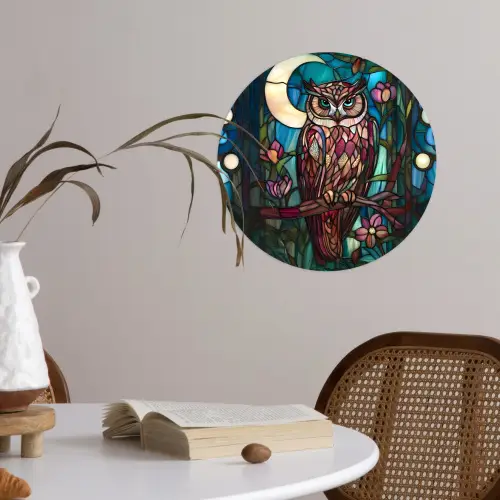 Uil - Mozaïek - Maan - Nacht Wandcirkel behangsticker klein -sfeer3