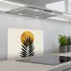 Zwart palmblad - Gouden cirkel - Beige achtergrond keuken achterwand spatscherm klein -3d_schuin