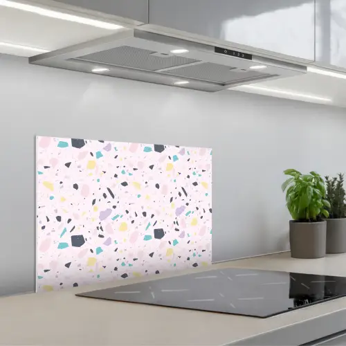 Terrazzo -  Patroon - Zacht - Snoep keuken achterwand spatscherm klein 900 -3d_schuin