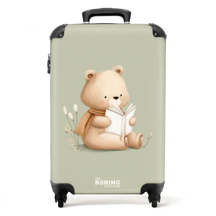 Een bruine beer met een boek - Groen NBS - Handbagage koffer - Kinderen Unisex middel -productfoto_recht