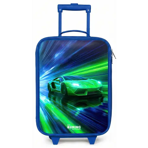 Raceauto - Felgroen - Lichtstralen - Snelheid Kinderkoffer - Blauw klein -zz3dotto