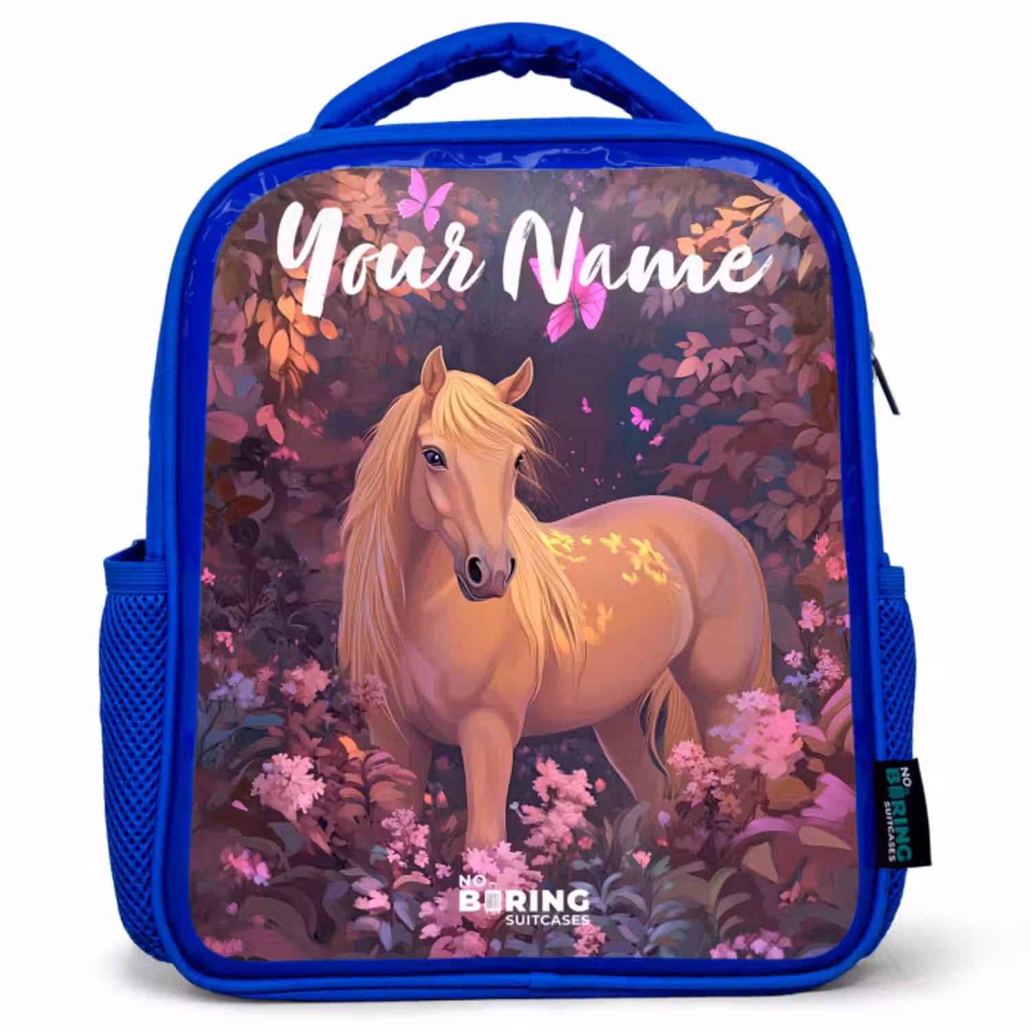 Kids backpack with name - Blue - Horse - Flowers - Purple - Butterfly