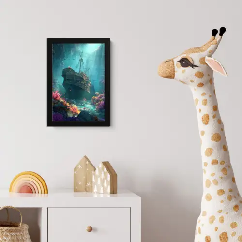 Schip - Hout - Koraalriffen - Zonlicht fotolijst zwart zonder passe partout klein -usfeer4_kinderkamer